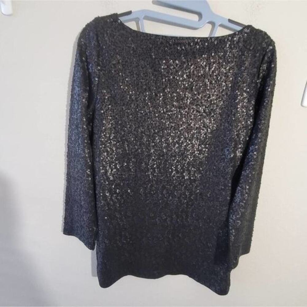 J.Crew Black Sequin Boat Neck 3/4 Sleeve Top shirt Blouse AE984 Size Small NWT - Picture 3 of 8